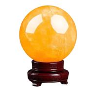 Yellow Citrine Crystal Ball Gemstone Divination Sphere Sculpture Figurine with Wooden Stand for Wealth and Protect The House, Home Office Decoration,10cm