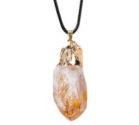 Yellow Citrine Crystal Raw - Natural Rough Stone Charm, Lightweight Pendant Accent, Sleek Polished Styling, Energetic Mineral Display for Men Women Necklace Daily Wear Accessories