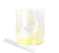 Yellow Clear Crystal Singing Bowl 7 Inch F Note for Yoga Meditation Sound Healing Cosmic Light Alchemy Bowl with Quartz Striker & O ring 440HZ Frequency