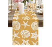 Yellow Coastal Table Runner 13 x 48 Inch, Starfish Shell Ocean Nautical Washable Cotton Linen Dining Table Runner Tabletop Decorations for Restaurant Home Kitchen Party