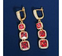 Yellow Color Square Cubic Zirconia Women Long Dangling Drop Earring With Blue Green Red Crystal