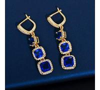 Yellow Color Square Cubic Zirconia Women Long Dangling Drop Earring With Blue Green Red Crystal