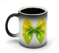 Yellow Colorful Bow Color Changing Mug Heat Sensitive Ceramic Coffee Cups Novelty Heat Activated Cup 12 Oz Magic Mug for Office Home Use, Unique Gift Idea for Coffee Tea Drinkers