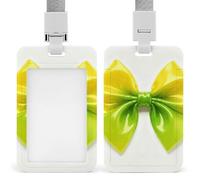 Yellow Colorful Bow ID Badge Holder with Lanyard Vertical Badge Reel Clip Durable Clear Window Name Tag ABS Plastic Push-Pull Design ID Card Holder for Office, Nurses, Employees