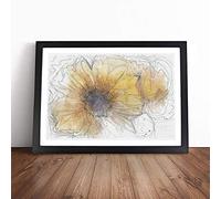 Yellow Coneflowers in Abstract Framed Wall Art Picture Print - Canvas Painting - Modern Home Décor Poster - Ready to Hang for Living Room Bedroom Kitchen - Black A3 (36 x 48 cm)
