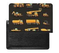Yellow Construction Machinery Trucks, Crane, Loader, Bulldozer Women's Passport Protector, Men's Passport Protector, PU Travel Passport Protector for Women Men Worker 5.8 x 3.9 x 0.4 inch