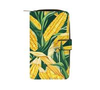 Yellow Corn Green Leaves Long Purses for Women Leather Card Holder Mens Wallet Coin Purse