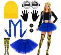 Yellow Costume,8 PCS Set with Hat Glove Suspender Goggle Sock Tutu & Button