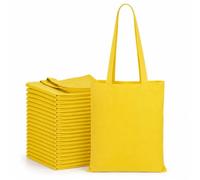 Yellow Cotton Canvas Tote Bags Bulk Pack of 10, 100% Natural Cotton Blank Shopping Bags for Printing, Crafting & Personalisation, Reusable Eco-Friendly Tote Bags with Long Handles (36 x 40cm, 140gsm)