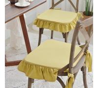 Yellow Cotton Chair Cushion with Ruffle, Non-Slip Dining Seat Pad, Solid Color Ties for All Seasons, 45x42cm, Perfect for Kitchen and Home Decor