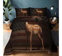 Yellow Coverless Duvet Set with 2 Pillowcases 50x75 cm Reversible Microfibre Duvet with National Flag Pattern Deer, Washable Breathable Bedding Set for All Seasons King Quilt 220x240 cm