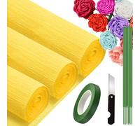 Yellow Crepe Paper Rolls (3 Rolls/9.8In x 98In), Crepe Paper for Flower Making for DIY Flowers Crafts, Wedding, Birthday Party, Valentine's Day Ornament (Yellow)