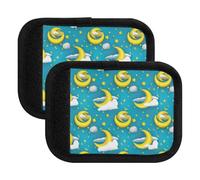 Yellow Crescent Moons Blue Luggage Handle Wrap, Soft Suitcase Grip Cover for Dry Hands, Info Pocket, Yellow Crescent Moons Blue, one sizex2