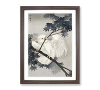 Yellow Crested Cockatoo In A Tree By Ohara Koson Asian Japanese Framed Print | A4 Walnut Framed Wall Art | Ready to Hang | Asian Floral Picture | Living Room Bedroom Lounge Office