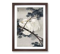 Yellow Crested Cockatoo in a Tree by Ohara Koson Framed Print | A2 Walnut Framed Wall Art | Ready to Hang | Modern Floral Picture | Living Room Bedroom Lounge Office