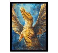 Yellow Crocodile With Angel Wings Oil Painting Framed Art Print Artery8 Yellow W12 inch x H16 inch