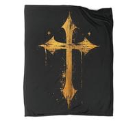 Yellow Cross Blanket Throw Kids Bedding Religious Art 3D Digital Print Flannel Adult Plush Fleece Bed Blanket Couch Sofa Festivals Present for All Season 80x90inch(200x230cm)