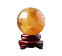 Yellow Crystal Ball Calcite Iceland Spar Polished Home Entrance Office Decoration Fortune Ornaments,14cm Gemstone Stone