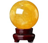 Yellow Crystal Ball Citrine Ball Moonstone Gemston Polished Divination Ball Decorative Sphere with Wood Stand for Divination Photography Decoration,180mm