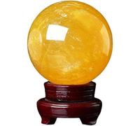 Yellow Crystal Ball Citrine Sphere with Wooden Stand Feng Shui Divination for Display Ornament Art Decor,13cm/5.1in Gemstone Stone