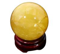 Yellow Crystal Ball for Home Decoration, Polished Citrine Divination with Wood Stand,Feng Shui Gemstone for Gifts Family Office Decor,50~55mm Gemstone Stone