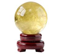 Yellow Crystal Ball Ornaments raw Stone Home Office Opening Decoration with Base,75mm Gemstone Stone