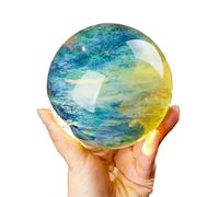 Yellow Crystal Ball Sphere with Stand,Melting Quartz Gemstone for Healing/Divination/Chakra Balance/Yoga/Home/Office FengShui Decoration,3.5"(9cm)