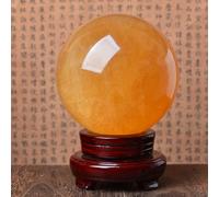 Yellow Crystal Ball White Ornaments feng Shui Rough Stone Polished Calcite Iceland Spar,Yellow-13cm