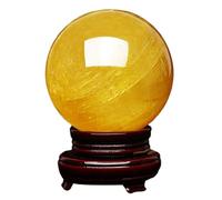 Yellow Crystal Balls with Wooden Base Citrine Crystal Ball Ornaments Feng Shui Desktop Decoration Lucky Home Decor Gemstone Sphere,50mm/1.96in