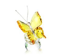 Yellow Crystal Flying Butterfly Figurine Glass Ball Base Ornament