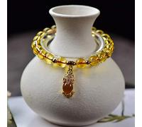 Yellow Crystal Pixiu/Pi Yao Bracelet Feng Shui Healing Chakra Wealth Bracelet Natural Gemstone Amulet Stretchy Bangle Talisman for Money Good Luck Prosperity/1975