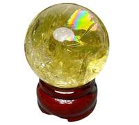 Yellow Crystal Sphere Citrine Colorful Rainbow Ball Polished Divination Decorative Balls for Feng Shui,3.8-4cm Gemstone Stone