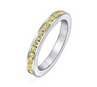 Yellow Cubic Zirconia Stackable CZ Channel Set Eternity Band Ring For Women Simulated Citrine Topaz .925 Sterling Silver