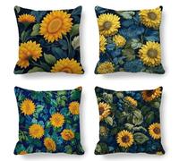 Yellow Cushion Covers 30x30 cm Pack of 4, Sunflower Cushions Double Sided Print, Soft Hypoallergenic Outdoor Garden Cushions Waterproof Square Linen Cushion Covers, Decorative Pillows for Sofa K-801