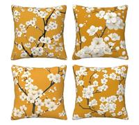 Yellow Cushion Covers 40 x 40 cm Pack of 4 Velvet Cushion Cover Soft Large Sofa Cushions 16 x 16 Inch Square White Flowers Throw Pillow Cases for Couch Sofa Livingroom Bedroom Farmhouse Decor -LI313