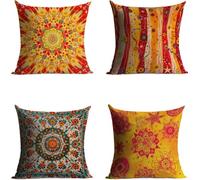 Yellow Cushion Covers 40 x 40, Flower Pillow Cases 4 Pack, Sofa Bed Decor Cushion Covers 40 x 40 cm with Invisible Zipper Heat Absorbing Breathable for All-Season Who Sweat Easily Home Decor BZTH-5995