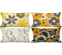 Yellow Cushion Covers 40 x 80 Flower Outdoor Cushions Waterproof Linen Set of 4 Rectangle Decorative Pillows with Smooth Invisible Zip for Livingroom Fall Outdoor Patio Garden Bench Decor Gifts 1j-4F