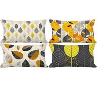 Yellow Cushion Covers 40 x 80 Outdoor Cushions Waterproof Linen Set of 4 Rectangle Decorative Pillows Cover Leaf Pattern Design with Invisible Zip for Livingroom Sofa Home Decor, Gifts for Women r-q37