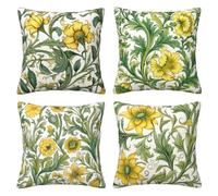 Yellow Cushion Covers 50 x 50 cm Pack of 4 Velvet Cushion Cover Soft Large Sofa Cushions 20 x 20 Inch Square Botanical Flowers Throw Pillow Cases for Sofa Livingroom Bedroom Farmhouse Decor -LI169