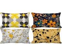 Yellow Cushion Covers 50 x 70 Flower Outdoor Cushions Soft Set of 4 Rectangle Decorative Pillows with Smooth Invisible Zip for Livingroom Summer Outdoor Patio Garden Bench Home Decor Gifts 3i-123