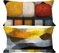 Yellow Cushion Covers 50 x 80 Set of 2, Outdoor Cushions Geometry Sofa Pillows Covers, Rectangle Waterproof Linen Decorative Pillows with Invisible Zipper for Fall Outdoor Garden Furniture 3-2585a