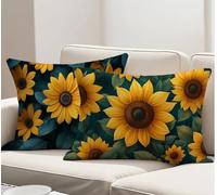 Yellow Cushion Covers 50x80 cm Large Cushions Sunflower Decorative Pillows Set of 2 with Invisible Zipper, Linen Breathable Durable Oblong Throw Pillow Covers for Sofa Living Room Bedroom Decor R-3136