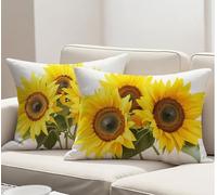 Yellow Cushion Covers 50x80 cm Large Cushions Sunflower Decorative Pillows Set of 2 with Invisible Zipper, Linen Breathable Durable Oblong Throw Pillow Covers for Sofa Living Room Bedroom Decor R-3068