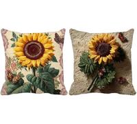 Yellow Cushion Covers 75 x 75 Set of 2 Square Outdoor Cushions Waterproof Soft Decorative Pillows Covers Sunflower Pattern Design with Invisible Zipper for Summer Fall Garden Home Decor Gifts m1-706f
