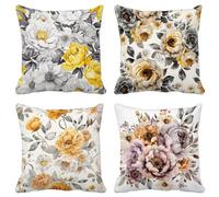 Yellow Cushion Covers 75 X 75 Set of 4 Square Outdoor Cushions Waterproof Linen Decorative Pillows Covers Fall Pattern Design with Invisible Zipper for Home Decor Living Room, Gifts for Women Q-25X