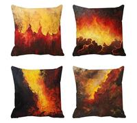 yellow Cushion Covers 80cm x 80cm Set of 4, Linen Sofa Cushions flame Square Decorative Pillows Waterproof, Sofa pillows with Invisible Zipper, for Bed Livingroom Bedroom Patio Chair a-395