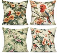 Yellow Cushion Covers, Bird Outdoor Cushions 35x35cm Waterproof Set of 4, Waterproof Durable Outdoor Linen Decorative Throw Pillow Covers for Patio Garden Patio Seating, and Indoor PjY231 6-7