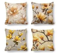 Yellow Cushion Covers, Large Cushions 60x60 cm Set of 4, Soft Wrinkle-Free Linen Flowers Cushion Covers for Sofa Garden Outdoor Cushions Decorative Pillows, Cooling Pillow Cases for Summer Fall K-796