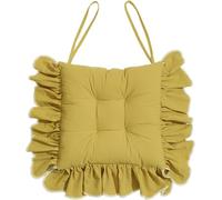 Yellow Cushioned Seat Cushion 45x45 cm with Ruffles & Ties - Non-Slip Cotton for Rustic Kitchen Dining Room or Office -Shabby Chic Country Style Set of 4