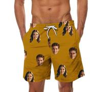 Yellow Custom Men Swim Trunks with Face Personalized Beach Shorts Funny Printed Customised Your Own Design Hawaiian Board Shorts Summer Plus Size Lightweight Quick Dry Swimwear Swimming Costume